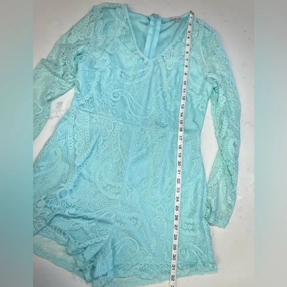 Light Blue Lace Long Sleeve Romper - Picture 10 of 12